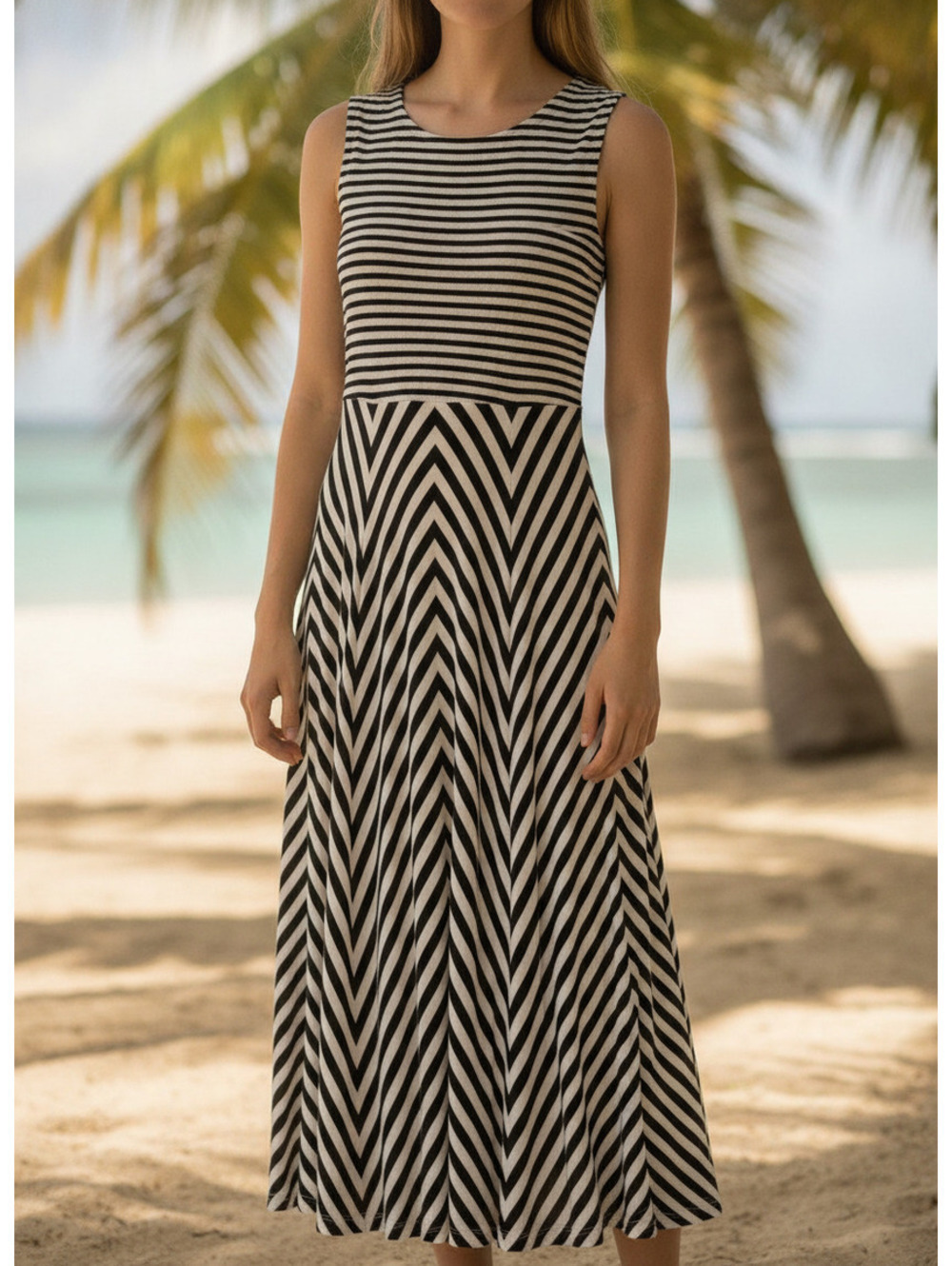 Calvin Klein | Sz 8 | Black Striped Maxi Dress
